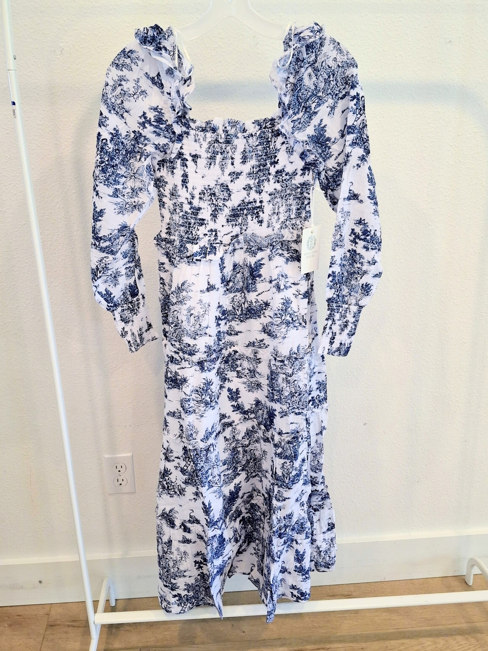NWT Tuckernuck Hyacinth House Blue Toile Long Sleeve Georgina Midi Dress XXS